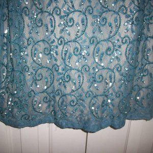 Womens Aidan Mattox Blue Gray Embellished Sequins Gown Lace Beads Formal Size 8